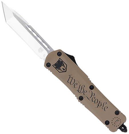 [099654041637] CobraTec Knives SWTPFS3TNS FS-3 We The People Small 2.75" OTF Tanto Plain Aluminum Cerakoted D2 Steel Blade, Tan "We The People" Aluminum Handle