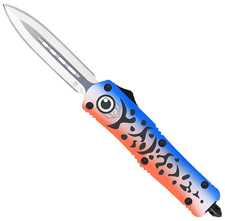 [099654041958] CobraTec Knives MFLBLUFS3DAGNS FS-3 Blue Lure Medium 3" OTF Dagger Plain Satin D2 Steel Blade, 4.50" Blue Fishing Lure Aluminum Cerakoted Handle
