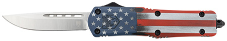 [099654042023] CobraTec Knives MCUSAFS3DNS FS-3 American Flag Medium 3" OTF Drop Point Plain Satin D2 Steel Blade, 5" US Flag Aluminum Cerakoted Handle