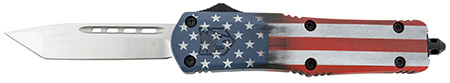 [099654042047] CobraTec Knives MCUSAFS3TNS FS-3 American Flag Medium 3" OTF Tanto Plain Satin D2 Steel Blade, 5" US Flag Aluminum Cerakoted Handle