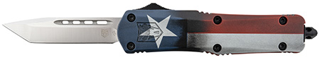 [099654042108] CobraTec Knives MCTXFS3TNS FS-3 Texas Flag Medium 3" OTF Tanto Plain Satin D2 Steel Blade, 5" Texas Flag Aluminum Cerakoted Handle