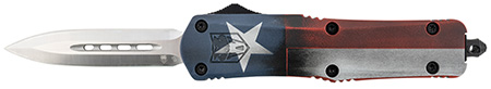 [099654042122] CobraTec Knives MCTXFS3DAGNS FS-3 Texas Flag Medium 3" OTF Dagger Plain Satin D2 Steel Blade, 5" Texas Flag Aluminum Cerakoted Handle