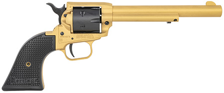 [727962707876] Heritage Mfg RR22S6 Rough Rider  22 LR 6 6.50", Gold Cerakote Barrel, Black Satin Cylinder, Gold Cerakote Steel Frame, Black Polymer Grips Features Black Accents