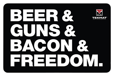 [888151029473] TekMat TEKR17BGBF  Cleaning Mat Black/White Rubber 11"x17" "Beer  &  Guns  &  Bacon  &  Freedom"