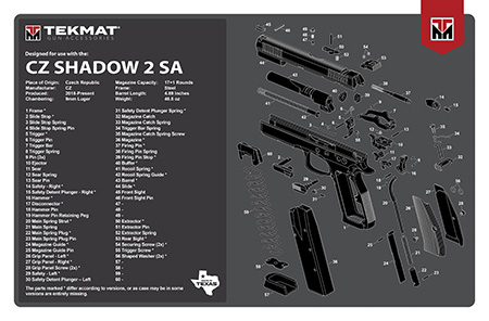 [888151028391] TekMat TEKR17CZSHDW2 CZ Shadow 2 SA Cleaning Mat Black/White Rubber 11"x17" CZ-75 Shadow 2 SA Diagram