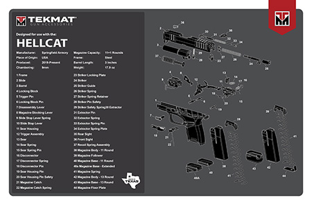 [888151029411] TekMat TEKR17HELLCAT Springfield Armory Hellcat Cleaning Mat Gray/White Rubber 11"x17" Springfield Hellcat Parts Diagram
