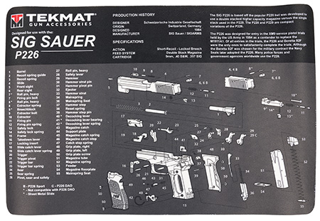 [612409971043] TekMat TEKR17SIGP226 Sig Sauer P226 Cleaning Mat Gray/White Rubber 11"x17" Sig P226 Parts Diagram