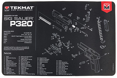 [612409971081] TekMat TEKR17SIGP320 Sig Sauer P320 Cleaning Mat Black/White Rubber 11"x17" Sig P320 Parts Diagram