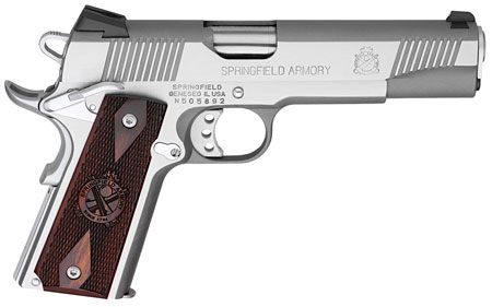 [706397913151] Springfield Armory PX9151LCA 1911 Loaded *CA Compliant 45 ACP 7+1 5" Stainless Match Grade Barrel, Serrated Slide  &  Frame w/Beavertail, Crossed Cannon Cocobolo Grip
