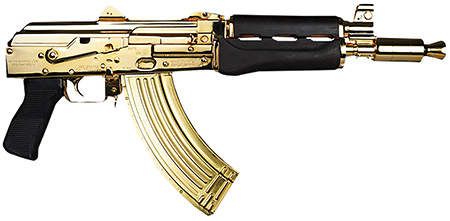[685757098618] Zastava Arms Usa ZP92762MGL ZPAP 92 7.62x39mm 30+1 10" 24K Gold Plated/Cold Hammer Forged, Chrome Lined Barrel, Steel 24K Gold Plated Receiver, Dark Walnut Grips