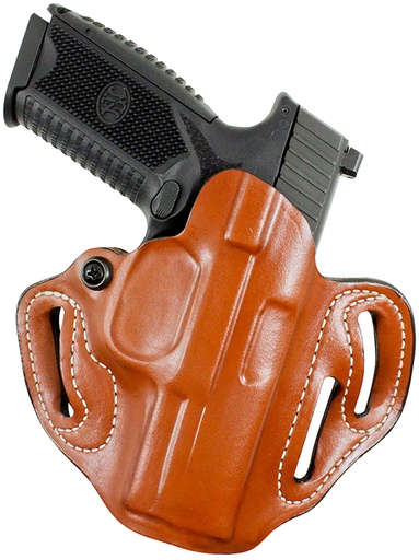 [792695374305] DeSantis Gunhide 002TB8WZ0 Speed Scabbard  OWB Tan Leather Belt Slide Fits Springfield Prodigy w/wo Red Dot Fits 5" Barrel Left Hand
