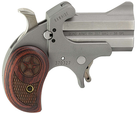 [855959003288] Bond Arms BARHRW Rawhide  38 Special/357 Mag 2 Shot 2.50" Rough Matte Stainless Steel Barrel  &  Frame, Rosewood Grips