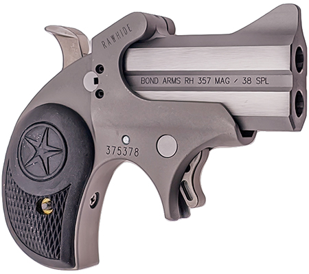 [855959003233] Bond Arms BARHR Rawhide Rough Series 38 Special/357 Mag 2 Shot 2.50" Rough Matte Stainless Steel Barrel Rough Matte Stainless Steel Frame Black Rubber Grips