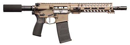 [847313018038] Patriot Ordnance Factory 01803 Minuteman DI 5.56x45mm 30+1 10.50" Nitride Treated Chrome Moly Barrel, 9" M-LOK Handguard, Patriot Brown Cerakote Receiver, Black Synthetic Buffer Tube, Black MFT Grips