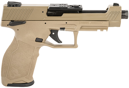 [725327938125] Taurus 1TX22C15UFCK TX22 Competition 22 LR 16+1 5.40" Matte Black Bull/Steel/Threaded Barrel, Flat Dark Earth Aluminum/Optic Cut/Serrated Slide  &  Polymer Frame w/Picatinny Rail w/FDE Polymer Grips