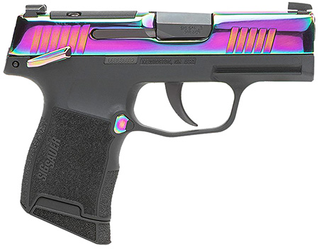 [798681671618] Sig Sauer 365380RBTMS P365  Micro-Compact 380 ACP 10+1 3.10" Black Carbon Steel Barrel, Rainbow Titanium Optic Ready/Serrated Slide, Black Steel Frame w/Rainbow Accents, Black Polymer Grips
