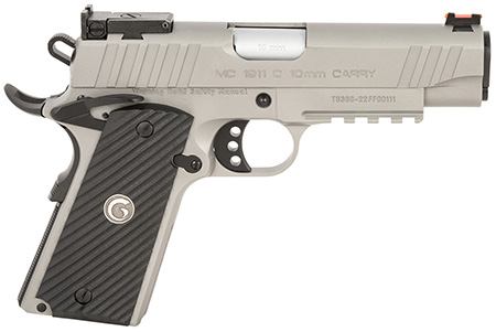 [741566905919] EAA GIRSAN 390615 MC1911 C  Carry Frame 10mm Auto 9+1, 4.40" Stainless Steel Barrel, Matte Stainless Steel Serrated Slide  &  Frame w/Beavertail  &  Picatinny Rail, Laminate Grip, Ambidextrous