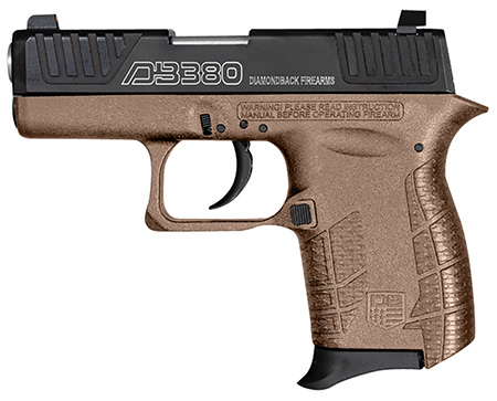 [810035753365] Diamondback DB0100E062 DB380 Gen4 380 ACP 6+1 2.80" Stainless Steel Barrel, Black Oxide Stainless Steel Engraved Serrated Slide, Flat Dark Earth Polymer Frame w/Beavertail, Polymer Grip, Right Hand