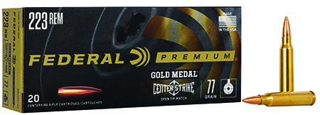 [604544685145] Federal GM223OTM3 Premium Gold Medal 223Rem 77gr Open Tip Match 20 Per Box/10 Case