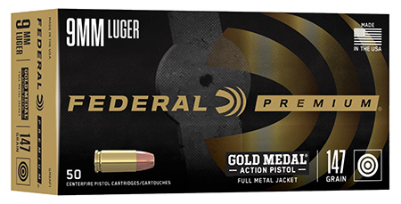 [604544688030] Federal GM9AP1 Gold Medal Centerfire Pistol 9mmLuger 147gr Full Metal Jacket 50 Per Box/10 Case