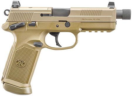 [845737005405] FN 66982 FNX Tactical 45 ACP 10+1 5.30" Black Steel Threaded Barrel, Flat Dark Earth Optic Cut/Serrated Steel Slide  &  Polymer Frame w/Picatinny Rail, FDE Interchangeable Backstrap Grip, Ambidextrous