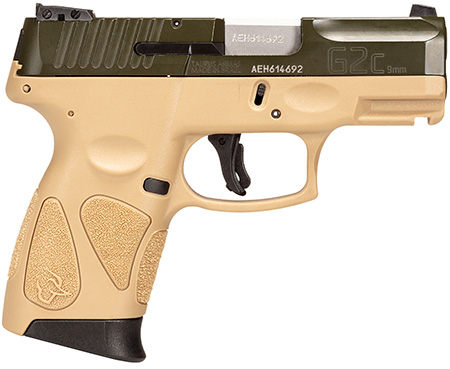 [725327620006] Taurus 1G2C93B12T G2C  Compact 9mm Luger 12+1 3.26" Moss Green Cerakote Serrated Slide, Coyote Tan w/Black Controls Polymer Frame w/Picatinny Rail