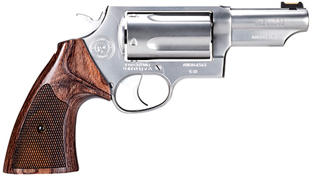 [725327938026] Taurus 2441EX039 Judge Executive Grade Medium Frame 45 Colt (LC) 410 Gauge 5rd 3" Hand Polished Satin Stainless Steel Barrel, Hand Polished Satin Stainless Steel Cylinder  &  Frame, Wood Grip