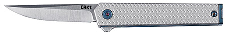 [794023708103] CRKT 7081 CEO Microflipper Micro 2.36" Flipper Drop Point Plain Satin 12C27 Sandvik Blade, Silver Textured w/Blue Liner  &  Accents Aluminum Handle, Includes Pocket Clip