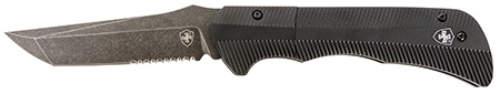 [093674826076] Templar Knife AAABK521 Auto Assist  3.50" Folding Tanto Part Serrated Black Oxide Stonewashed Powder Coated D2 Steel Blade/ 4.25" Aged Aluminum Handle