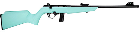 [754908321803] Rossi  RB22  Compact 22 LR 10+1, 16" Matte Black Button Rifled Free Floating Steel Barrel, Matte Black Stainless Steel Receiver, Cyan Monte Carlo Stock, Right Hand