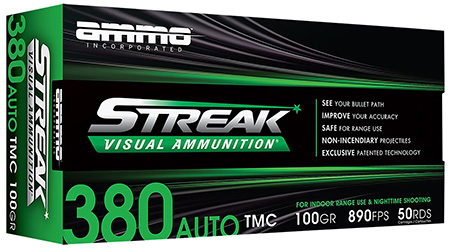 [818778023523] Ammo Inc 380100TMCSTRKGRN50 Streak Visual (GREEN)  380ACP 100gr Total Metal Case 50 Per Box/20 Case