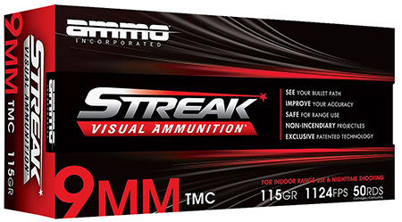 [818778023479] Ammo Inc 9115TMCSTRKRED50 Streak Visual (RED)  9mm Luger 115gr Total Metal Case 50 Per Box/20 Case