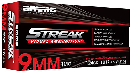 [818778023486] Ammo Inc 9124TMCSTRKRED50 Streak Visual (RED)  9mm Luger 124gr Total Metal Case 50 Per Box/20 Case