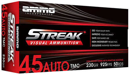 [818778023554] Ammo Inc 45230TMCSTRKRED50 Streak Visual (RED)  45ACP 230gr Total Metal Case 50 Per Box/20 Case