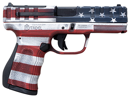[682146873665] Citadel CITCP9USACAN Centurion CP9 Compact Frame 9mm Luger 14+1, 4" Black Steel Barrel, American Flag Cerakote Optic Ready/Serrated Steel Slide, Polymer Frame  &  Grip, Features Matching Ammo Can