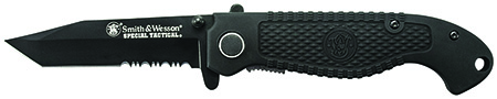 [028634700226] Smith  &  Wesson Knives CKTACBSCP Special Tactical  3.50" Folding Part Serrated Stainless Steel Blade 4.60" Black