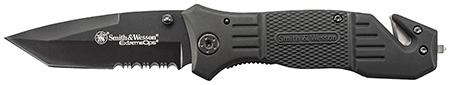[028634706174] Smith  &  Wesson Knives SWFR2SCP Extreme Ops  3.30" Folding Tanto Part Serrated Stainless Steel Blade 4.70" Black Includes Pocket Clip