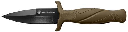 [661120076131] Smith  &  Wesson Knives 1100073 H.R.T. Flase Edge 2.75" Fixed Plain Black Oxide Stainless Steel Blade Flat Dark Earth Rubber Handle Includes Sheath