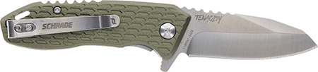 [661120650614] Schrade 1159317 Tenacity  Folding Modified Drop Point Part Serrated Satin AUS-10A SS Blade, Green Aluminum Handle