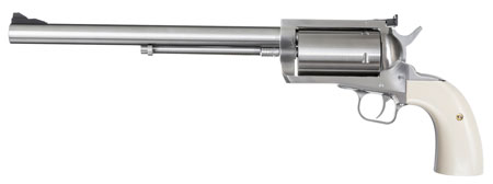 [761226088325] Magnum Research BFR500SW10B BFR Long Cylinder Extra Large Frame 500 S&W Mag 5 Shot, 10" Brushed Stainless Steel Barrel, Cylinder  &  Frame, Bisley White Laminate Grip, Exposed Hammer