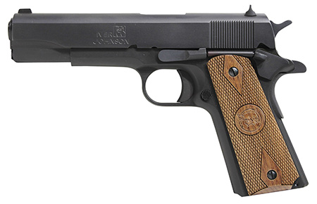 [610406807648] Iver Johnson Arms 1911A1938 1911 A1  38 Super 9+1 5" Black Steel Barrel, Matte Blued Serrated Steel Slide  &  Frame w/Beavertail, Double Diamond Checkered Walnut Grip