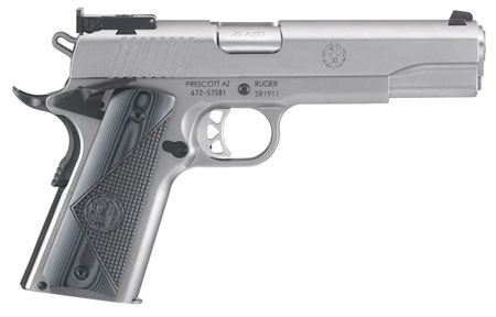 [736676067367] Ruger 6736 SR1911 Target 45 ACP 8+1 5" Stainless Steel Barrel, Low-Glare Serrated Stainless Steel Slide, Stainless Steel Frame w/Beavertail, Deluxe Checkered G10 Grip, Right Hand