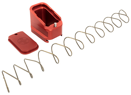 [853465008476] Shield Arms G17ME5RED Magazine Extension  +5 Extended 40 S&W/9mm Luger  Compatible w/Glock 17/19X/22/34/35/45, Red Anodized Aluminum
