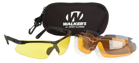 [813628077329] Walker's GWPASG4L2 Sport Glasses Combo Adult Clear/Smoke Gray/Amber/Yellow Lens Polycarbonate Black Frame