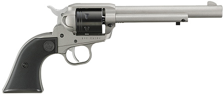 [736676020379] Ruger 2037 Wrangler  22 LR 6 Shot 6.50" Silver Cerakote Steel Barrel, Silver Cerakote Aluminum Frame, Black Cerakote Cylinder, Black Checkered Polymer Grip, Transfer Bar Safety, Exposed Hammer