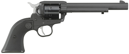 [736676020423] Ruger 2042 Wrangler  22 LR 6 Shot 6.50" Black Cerakote Steel Barrel, Black Cerakote Aluminum Frame, Black Cerakote Cylinder, Black Checkered Polymer Grip, Transfer Bar Safety, Exposed Hammer