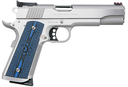 [098289111227] Colt Mfg O5072XE Gold Cup Trophy 9mm Luger 9+1 5" Steel Barrel,  Stainless Steel Serrated Slide  &  Frame w/Beavertail, Competition Blue G10 Grips, Ambidextrous