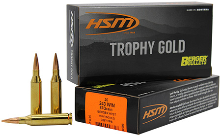 [837306007323] HSM 24387VLD Trophy Gold Extended Range 243 Win 87 gr Berger Hybrid Tactical Open Tip Match 20 Per Box/ 25 Case