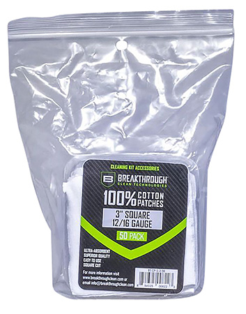 [854325008223] Breakthrough Clean BTCPS350 Square Cleaning Patches  100% Cotton 50 Pack For 12-16 Guage