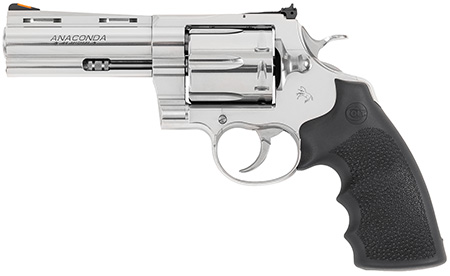 [098289005397] Colt Mfg ANACONDASP4RTS Anaconda  44 Mag 6 Shot 4.25" Stainless Barrel, Cylinder  &  Frame, Black Hogue Rubber w/Finger Grooves Grip